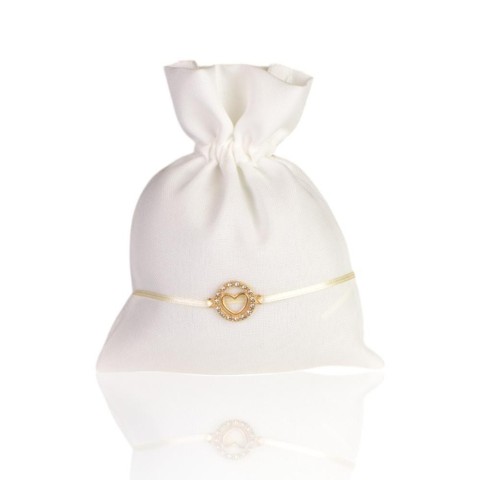 SACCHETTO PANNA PENDAGLIO METALLO CUORE 10X13